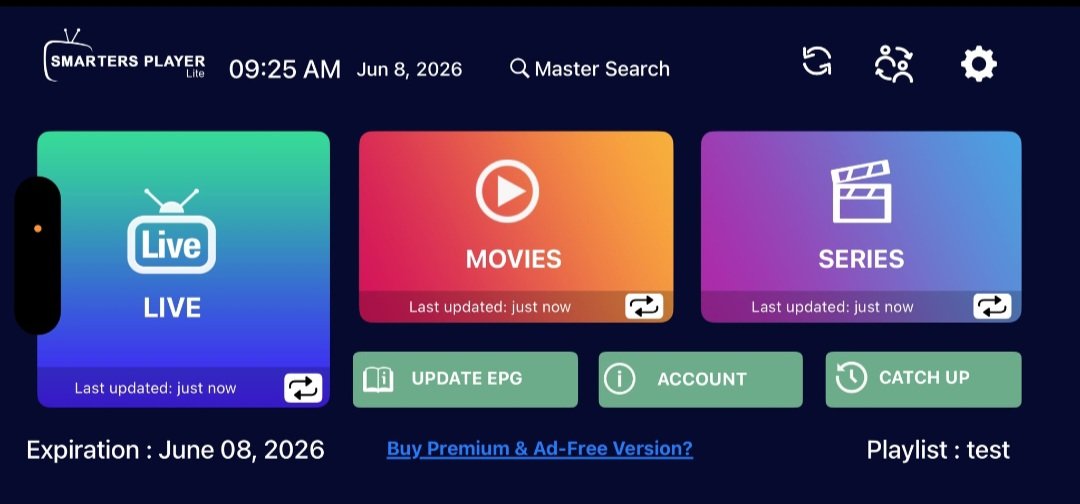 Interface réelle de Smarters Player Lite sur iPhone et iPad